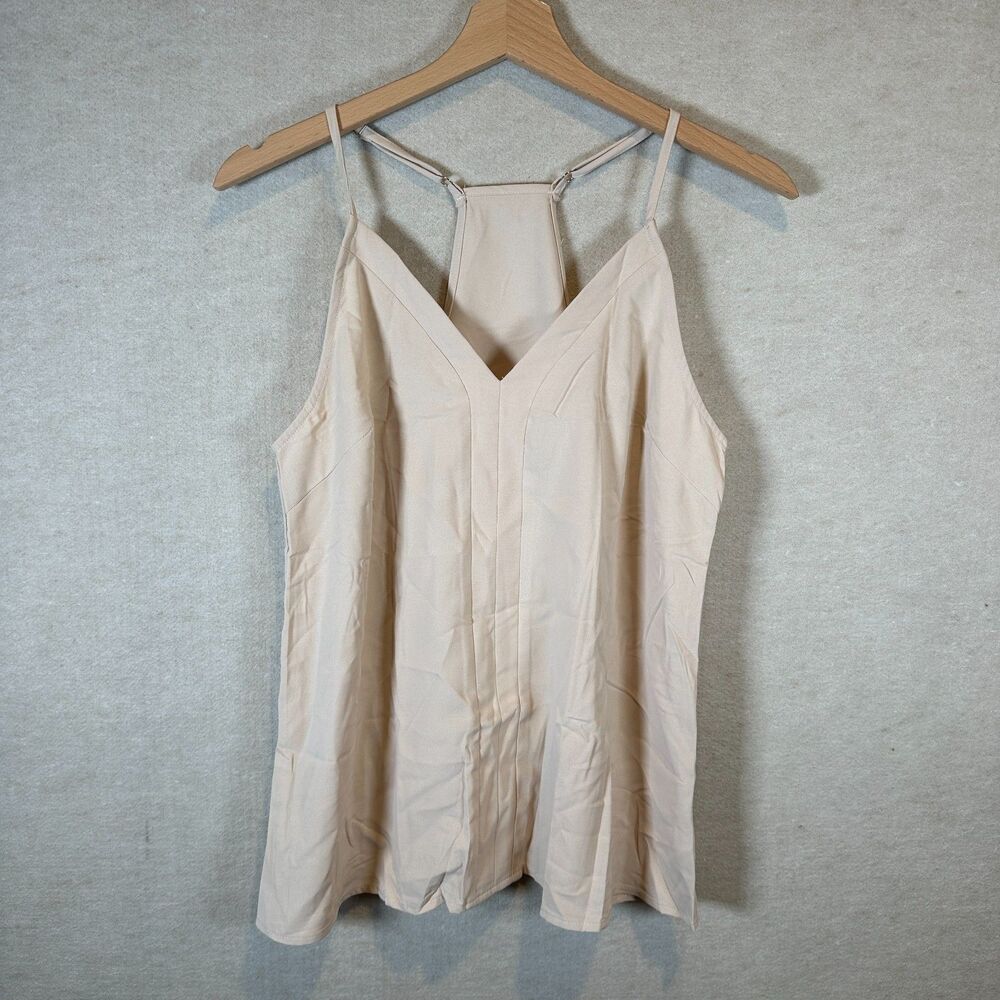 Cream Racerback V-Neck Cami Tank Top Women's Small Stretch Strappy Blouse